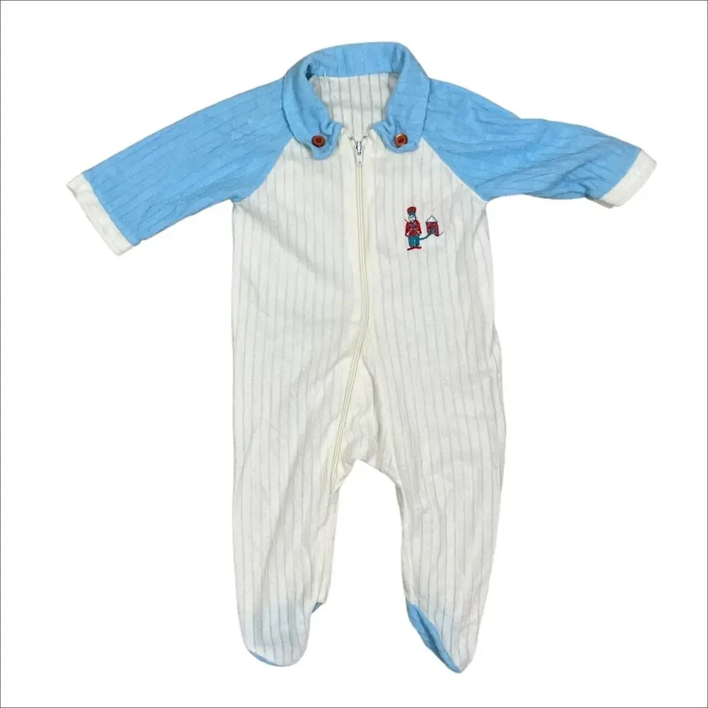 Lot of 4 Vintage 70s Boys Kids One Piece Footie Pajamas Blue Yellow White Clowns